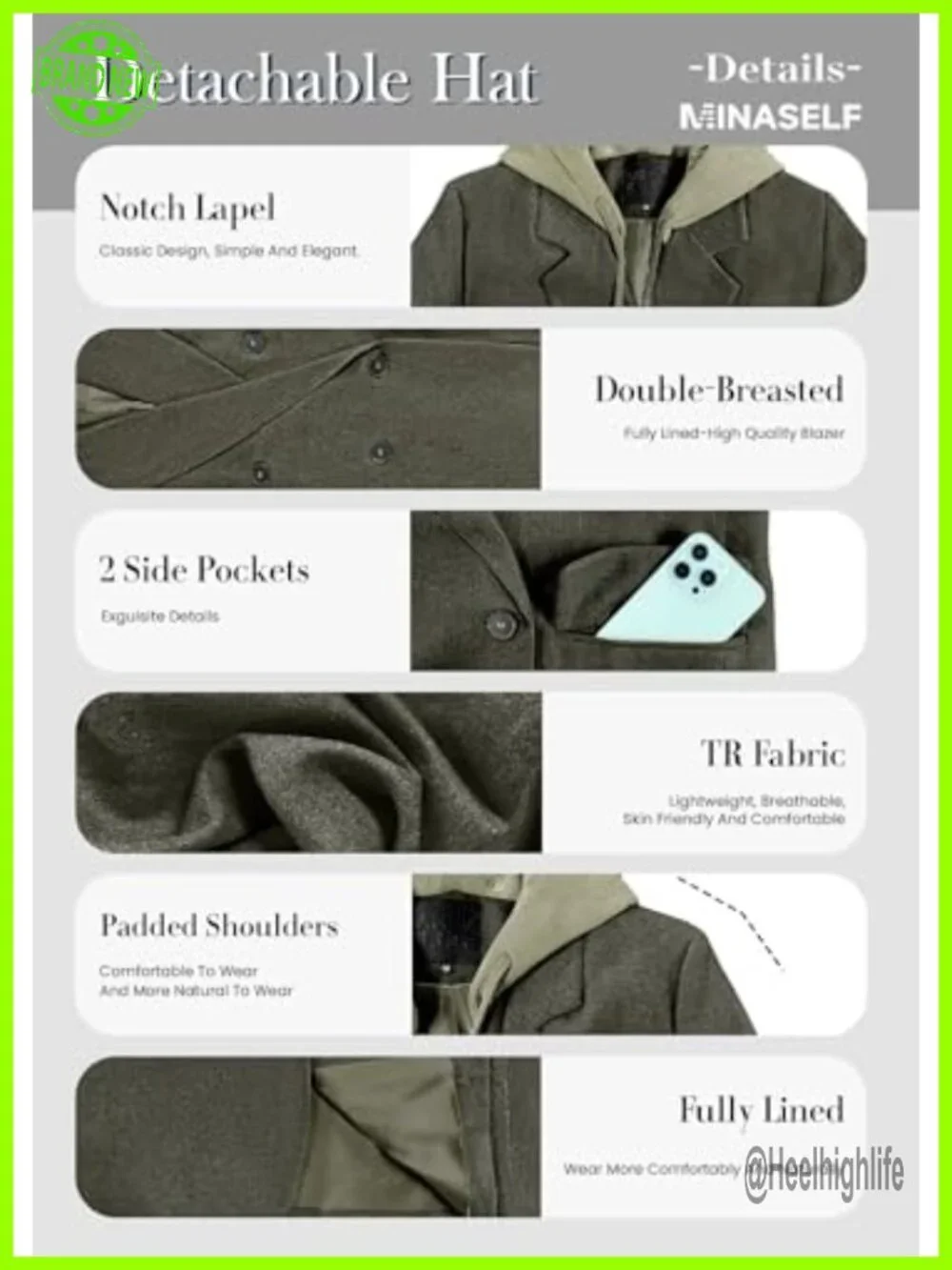Women's Hooded Blazer Jacket - Lightweight Double-Breasted Oversized Full-Lined